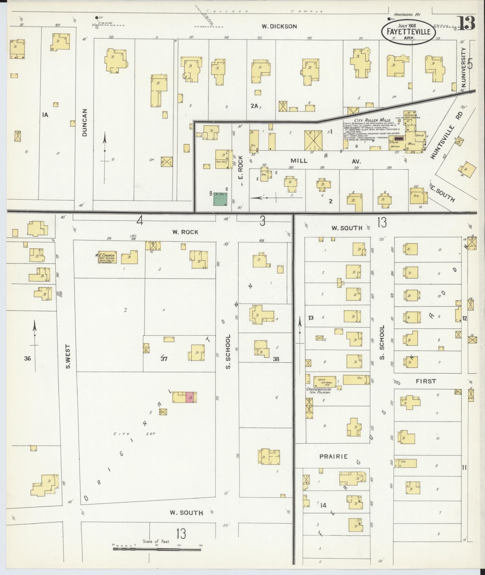 Sanborn Fire Insurance Map from Fayetteville, Washington County, Arkansas (1908), Sheet #0013 - Complete Map Set gallery image, historic Sanborn map, vintage wall art, Arkansas Arkansas