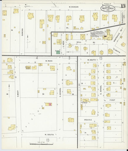 Sanborn Fire Insurance Map from Fayetteville, Washington County, Arkansas (1908), Sheet #0013 - Complete Map Set gallery image, historic Sanborn map, vintage wall art, Arkansas Arkansas
