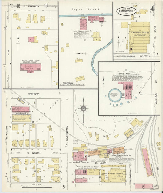 Sanborn Fire Insurance Map from Crawfordsville, Montgomery County, Indiana (1913), Sheet #0004 - Historic Sanborn Fire Insurance Map Print, vintage old map wall art, antique decor, genealogy gift, Indiana Indiana map