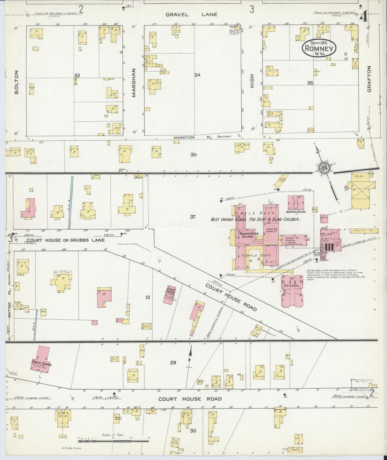 Sanborn Fire Insurance Map from Romney, Hampshire County, West Virginia (1915), Sheet #0004 - Complete Map Set gallery image, historic Sanborn map, vintage wall art, West Virginia West Virginia