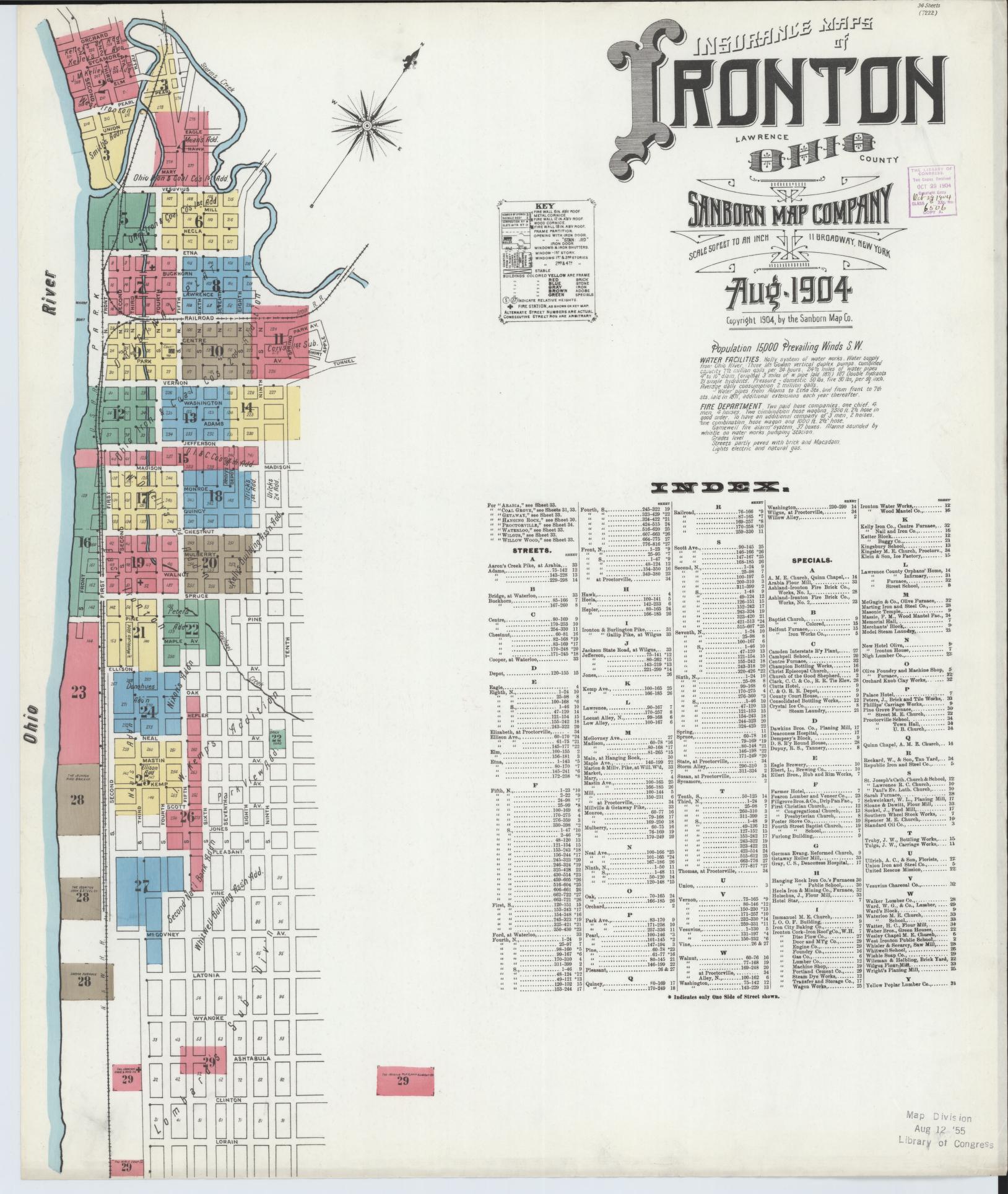 Sanborn Fire Insurance Map from Ironton, Lawrence County, Ohio (1904), Sheet #0001 - Complete Map Set gallery image, historic Sanborn map, vintage wall art, Ohio Ohio