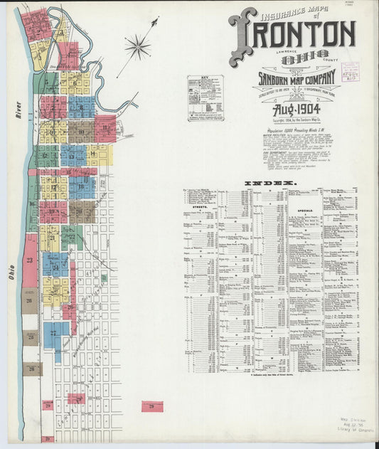 Sanborn Fire Insurance Map from Ironton, Lawrence County, Ohio (1904), Sheet #0001 - Complete Map Set gallery image, historic Sanborn map, vintage wall art, Ohio Ohio