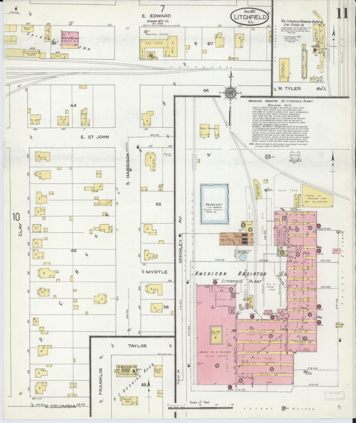 Sanborn Fire Insurance Map from Litchfield, Montgomery County, Illinois (1910), Sheet #0011 - Historic Sanborn Fire Insurance Map Print, vintage old map wall art, antique decor, genealogy gift, Illinois Illinois map