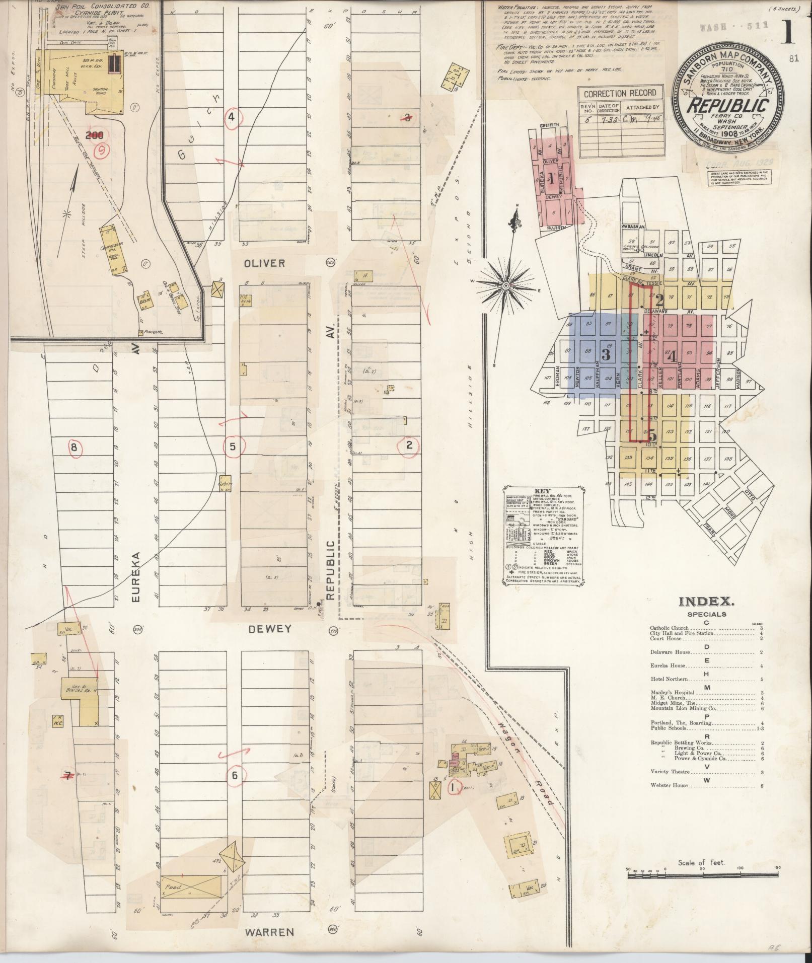 Sanborn Fire Insurance Map from Republic, Ferry County, Washington (1932), Sheet #0001 - Complete Map Set gallery image, historic Sanborn map, vintage wall art, Washington Washington