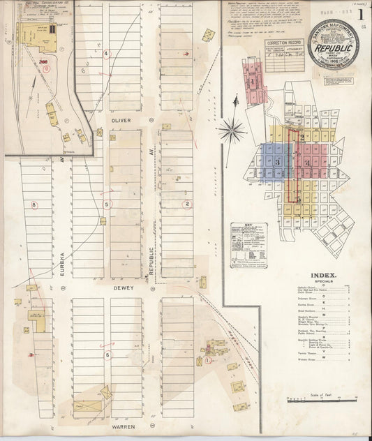 Sanborn Fire Insurance Map from Republic, Ferry County, Washington (1932), Sheet #0001 - Complete Map Set gallery image, historic Sanborn map, vintage wall art, Washington Washington