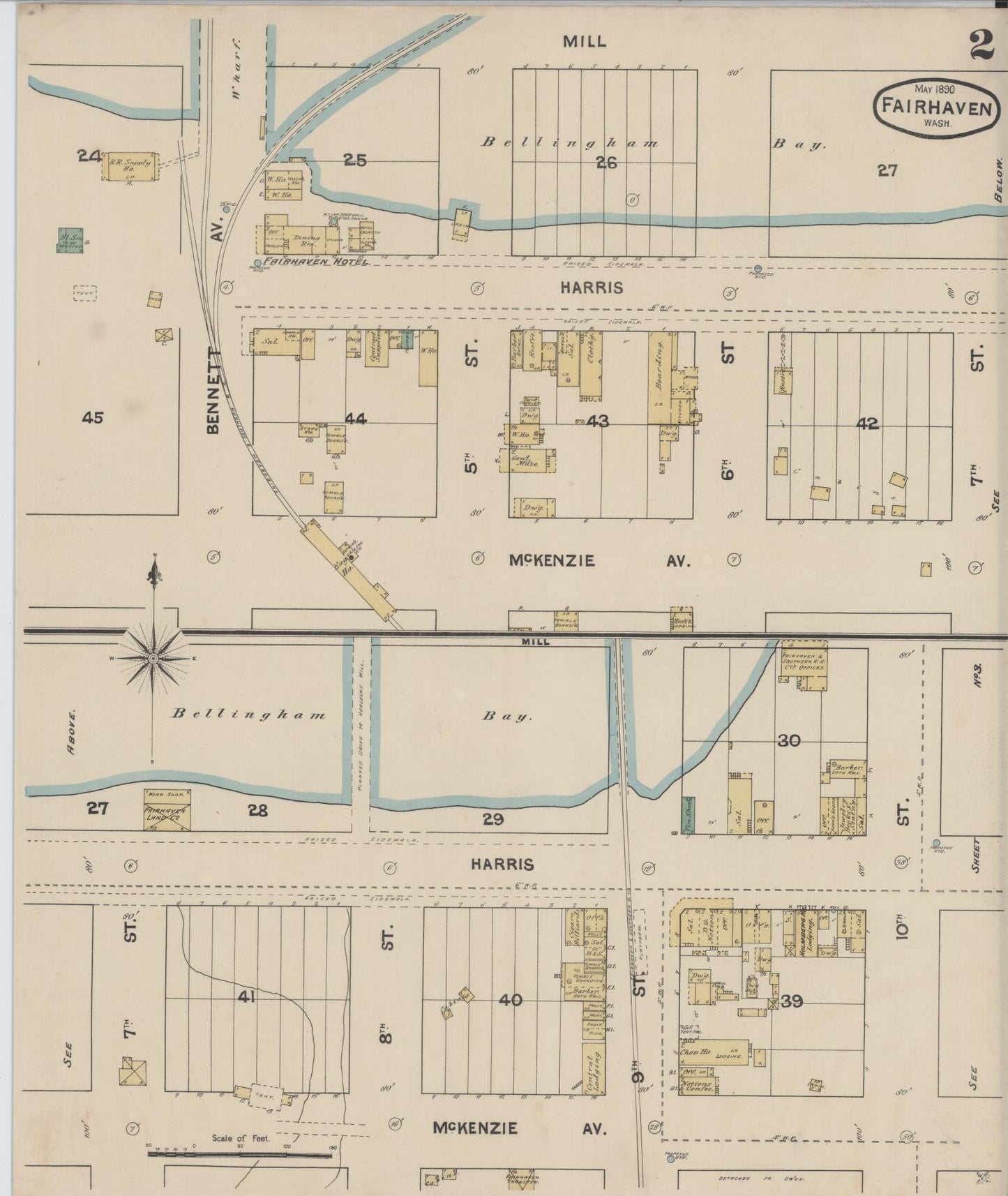 Sanborn Fire Insurance Map from Fairhaven [see also Bellingham and Sehome], Whatcom County, Washington (1890), Sheet #0002 - Complete Map Set gallery image, historic Sanborn map, vintage wall art, Washington Washington