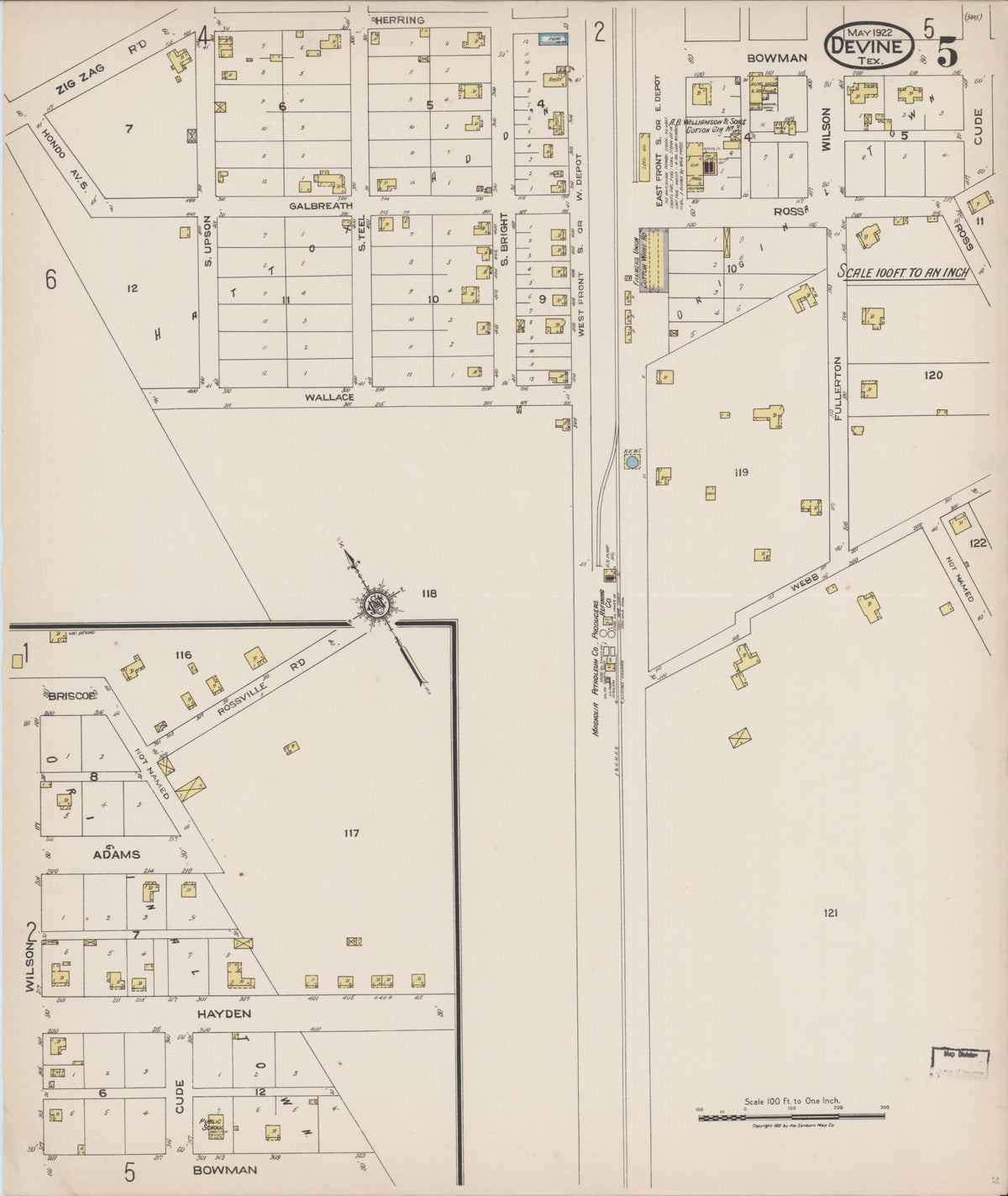 Sanborn Fire Insurance Map from Devine, Medina County, Texas (1922), Sheet #0005 - Complete Map Set gallery image, historic Sanborn map, vintage wall art, Texas Texas