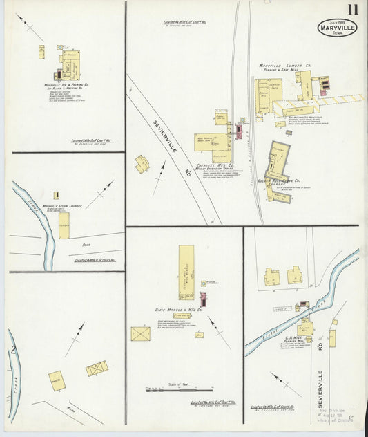 Sanborn Fire Insurance Map from Maryville, Blount County, Tennessee (1909), Sheet #0011 - Historic Sanborn Fire Insurance Map Print, vintage old map wall art, antique decor, genealogy gift, Tennessee Tennessee map