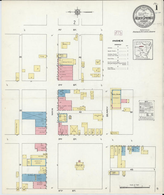 Sanborn Fire Insurance Map from Heber Springs, Cleburne County, Arkansas (1913), Sheet #0001 - Complete Map Set gallery image, historic Sanborn map, vintage wall art, Arkansas Arkansas