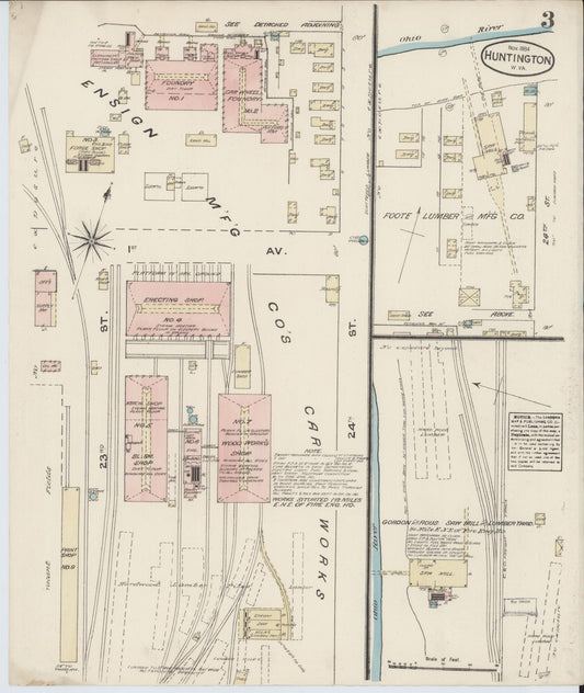 Sanborn Fire Insurance Map from Huntington, Cabell County, West Virginia (1884), Sheet #0003 - Historic Sanborn Fire Insurance Map Print, vintage old map wall art, antique decor, genealogy gift, West Virginia West Virginia map