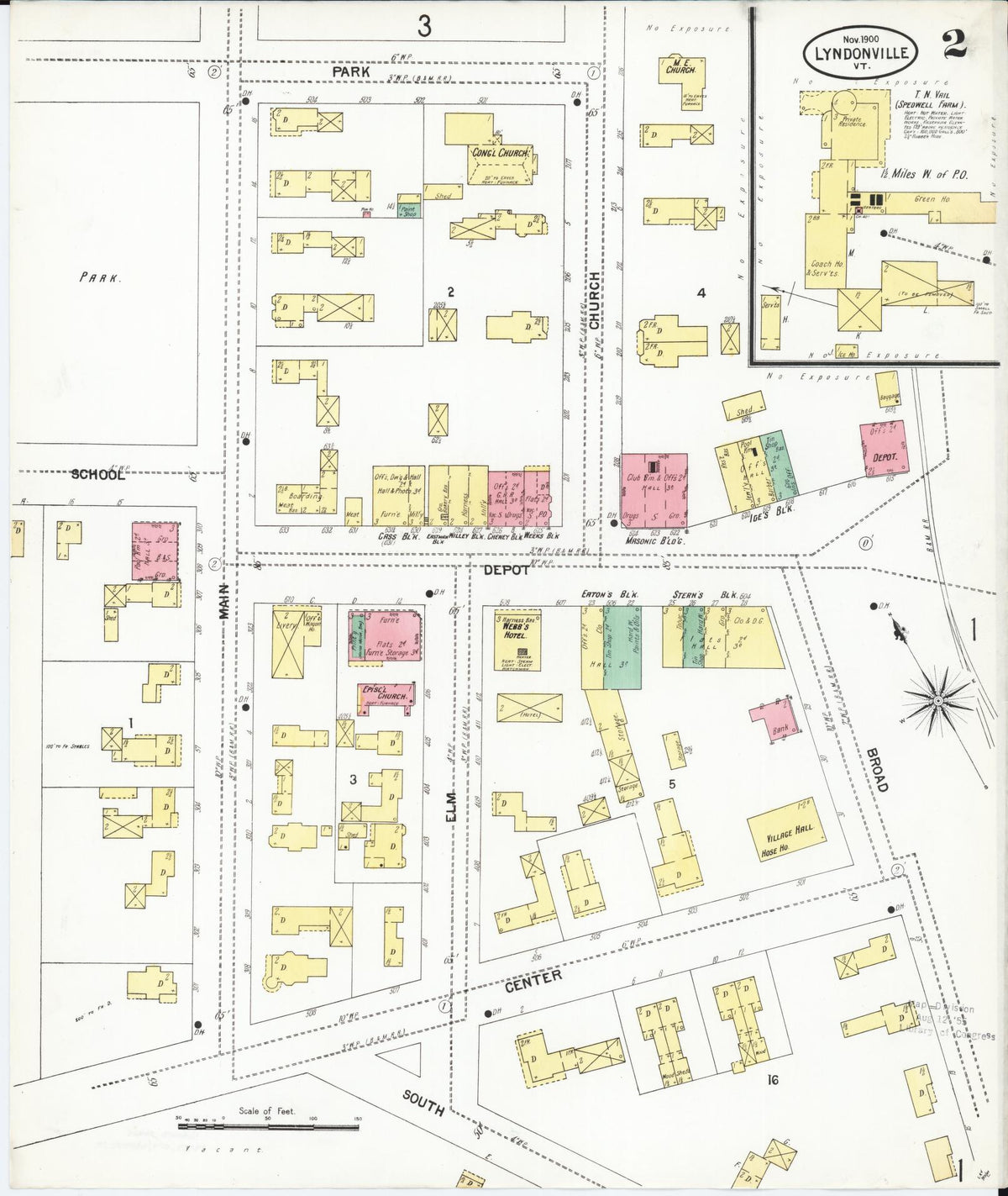 Sanborn Fire Insurance Map from Lyndonville, Caledonia County, Vermont (1900), Sheet #0002 - Complete Map Set gallery image, historic Sanborn map, vintage wall art, Vermont Vermont
