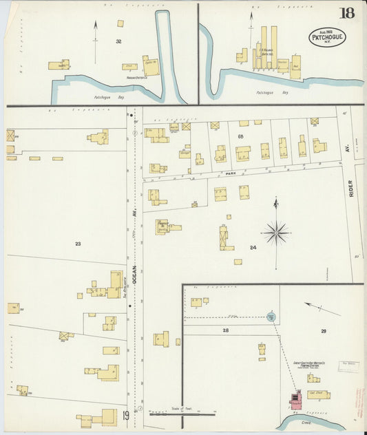 Sanborn Fire Insurance Map from Patchogue, Suffolk County, New York (1902), Sheet #0018 - Historic Sanborn Fire Insurance Map Print, vintage old map wall art, antique decor, genealogy gift, New York New York map