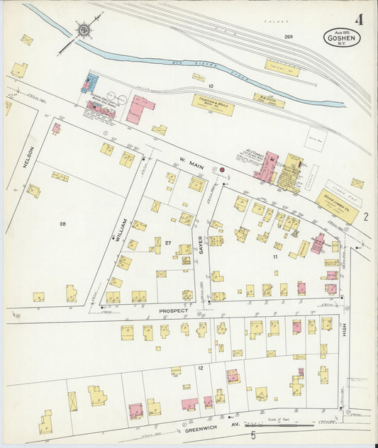 Sanborn Fire Insurance Map from Goshen, Orange County, New York (1915), Sheet #0004 - Historic Sanborn Fire Insurance Map Print, vintage old map wall art, antique decor, genealogy gift, New York New York map