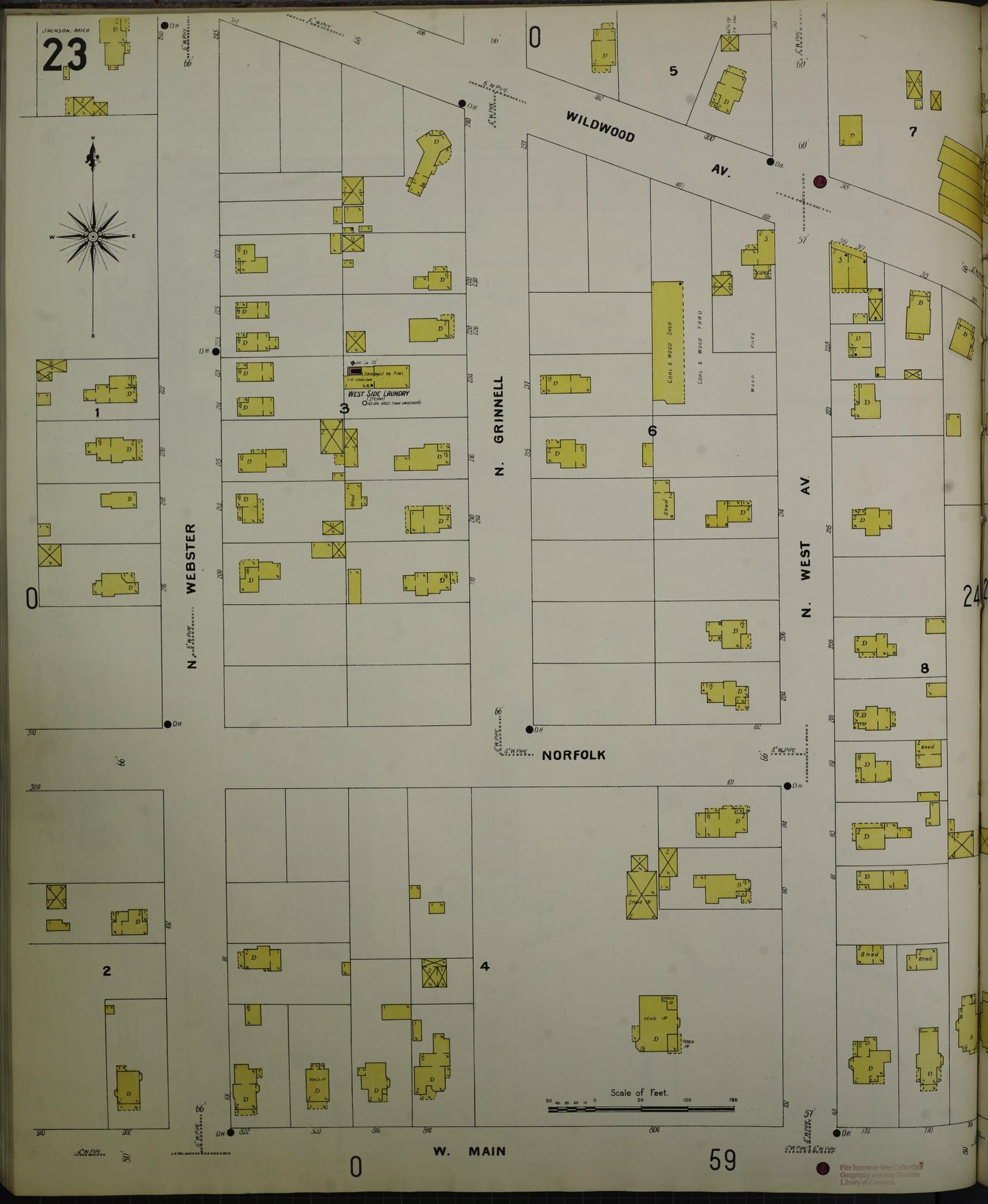 Sanborn Fire Insurance Map from Jackson, Jackson County, Michigan (1907), Sheet #0023 - Complete Map Set gallery image, historic Sanborn map, vintage wall art, Michigan Michigan
