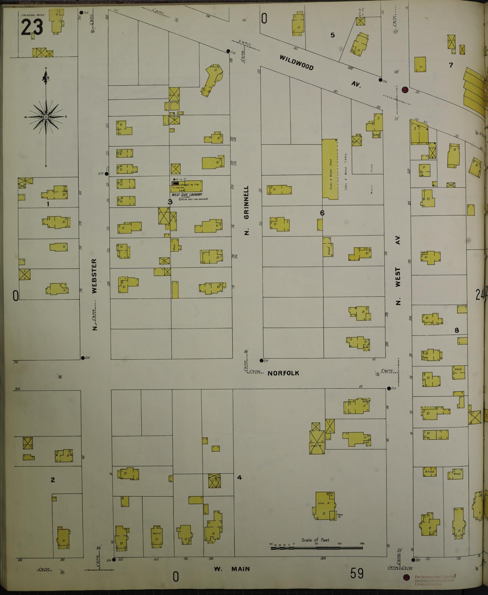Sanborn Fire Insurance Map from Jackson, Jackson County, Michigan (1907), Sheet #0023 - Complete Map Set gallery image, historic Sanborn map, vintage wall art, Michigan Michigan