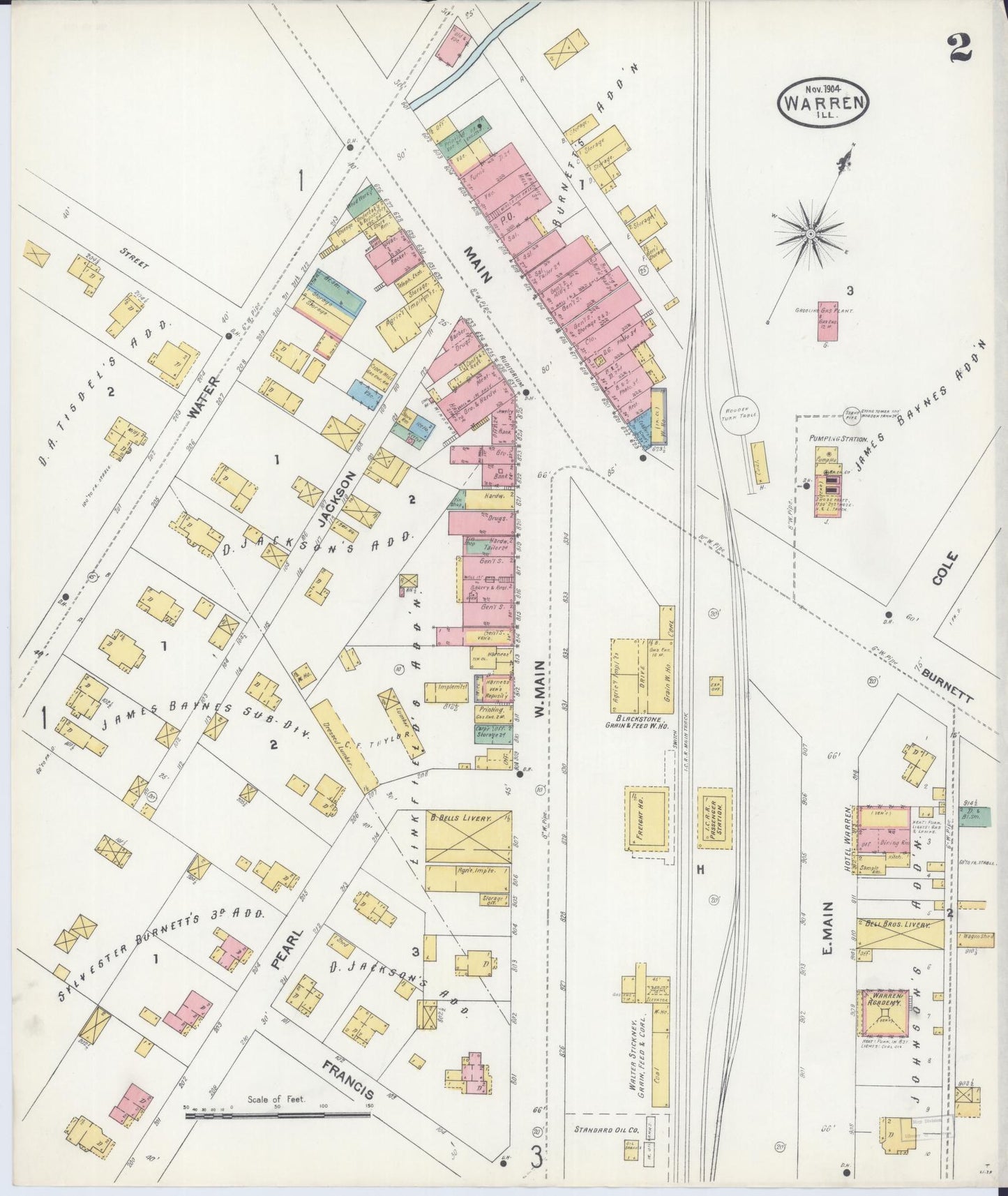 Sanborn Fire Insurance Map from Warren, Jo Daviess County, Illinois (1904), Sheet #0002 - Historic Sanborn Fire Insurance Map Print, vintage old map wall art, antique decor, genealogy gift, Illinois Illinois map