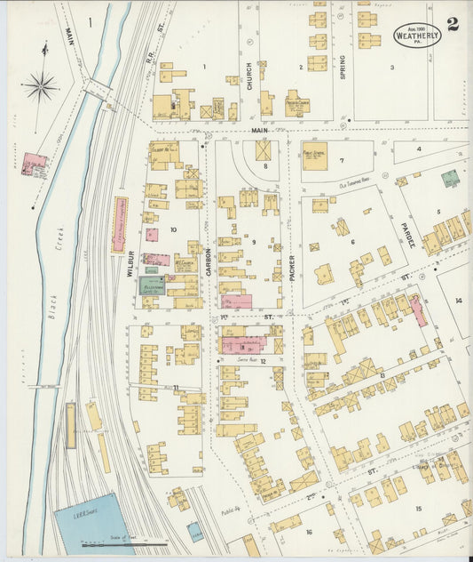 Sanborn Fire Insurance Map from Weatherly, Carbon County, Pennsylvania (1900), Sheet #0002 - Historic Sanborn Fire Insurance Map Print, vintage old map wall art, antique decor, genealogy gift, Pennsylvania Pennsylvania map