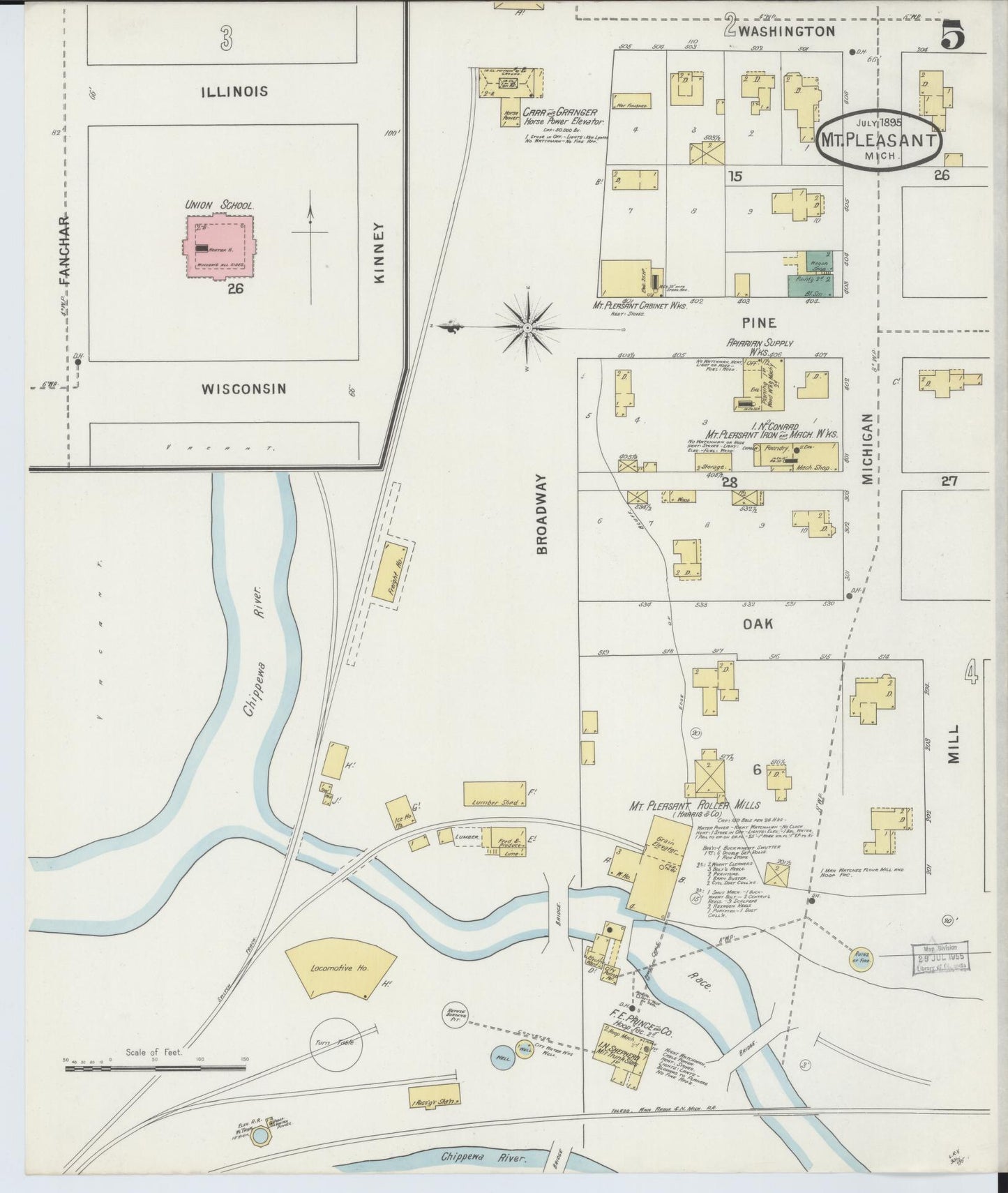 Sanborn Fire Insurance Map from Mount Pleasant, Isabella County, Michigan (1895), Sheet #0005 - Complete Map Set gallery image, historic Sanborn map, vintage wall art, Michigan Michigan