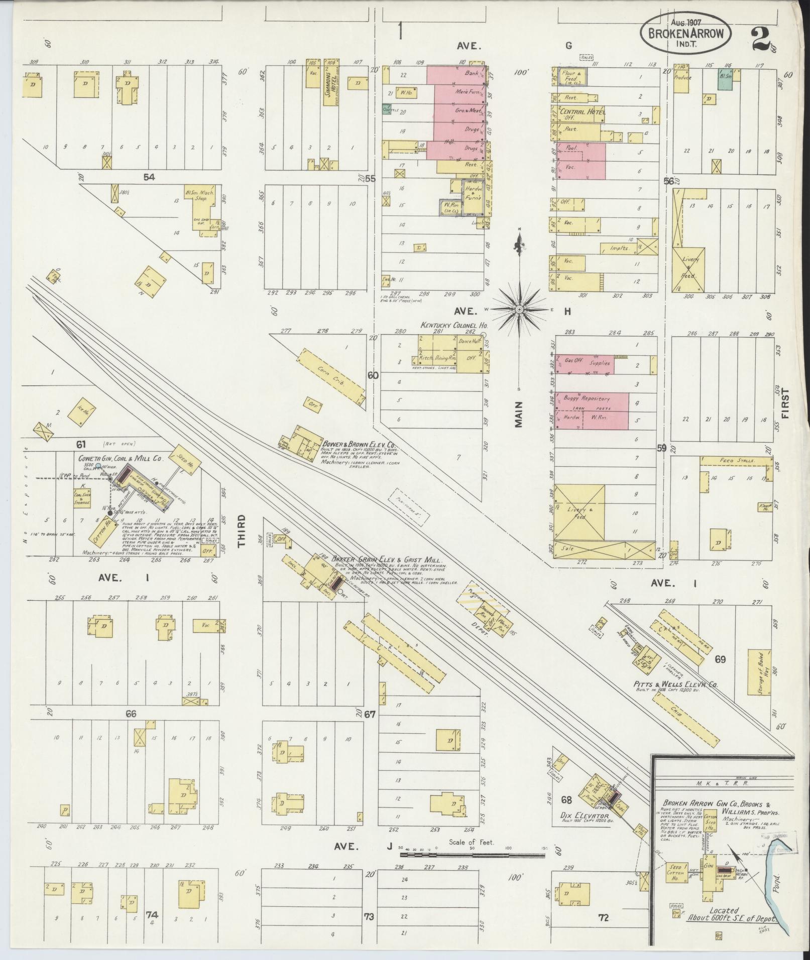 Sanborn Fire Insurance Map from Broken Arrow, Tulsa County, Oklahoma (1907), Sheet #0002 - Complete Map Set gallery image, historic Sanborn map, vintage wall art, Oklahoma Oklahoma