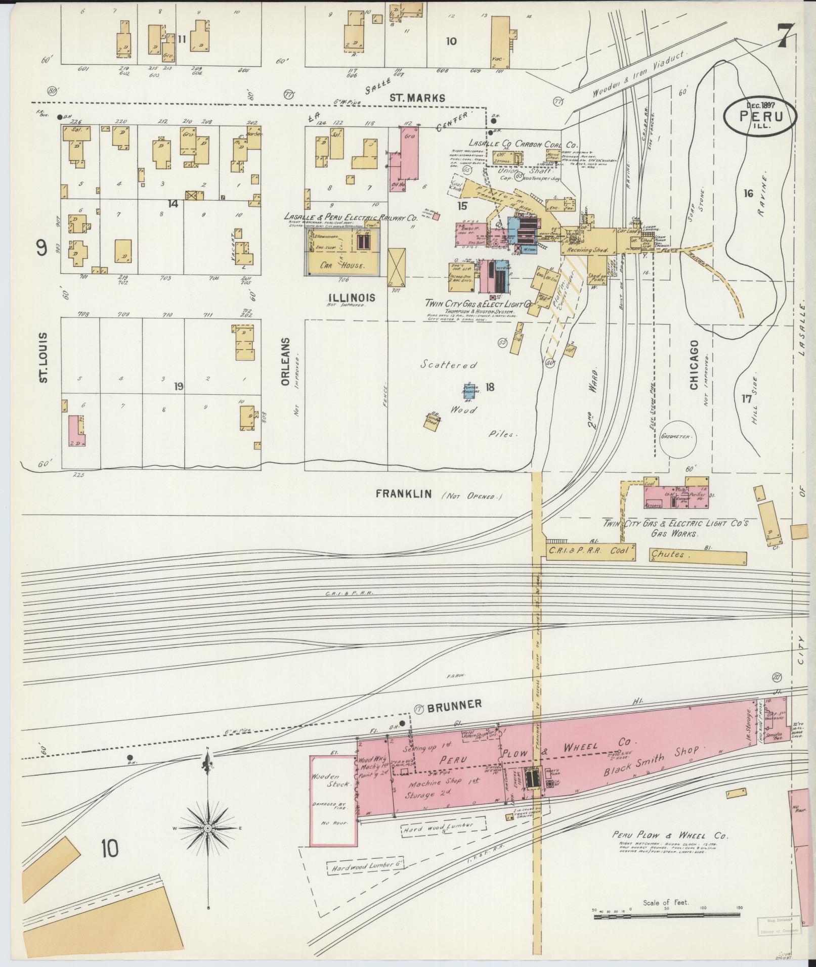 Sanborn Fire Insurance Map from Peru, La Salle County, Illinois (1897), Sheet #0007 - Historic Sanborn Fire Insurance Map Print, vintage old map wall art, antique decor, genealogy gift, Illinois Illinois map