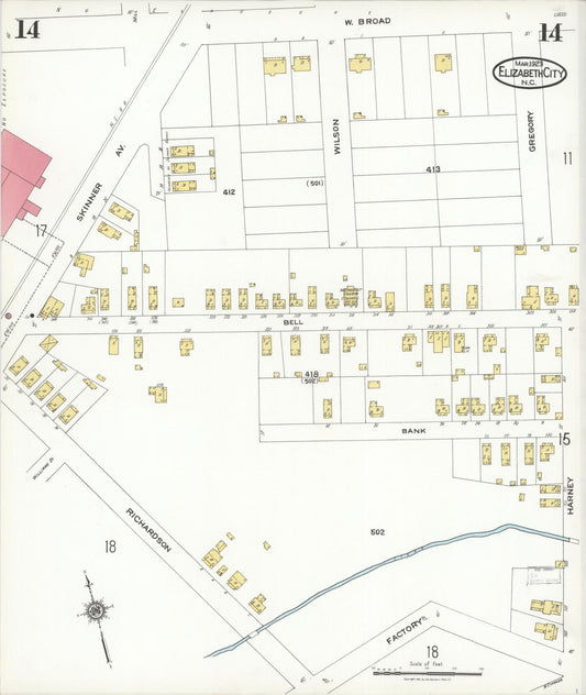 Sanborn Fire Insurance Map from Elizabeth City, Pasquotank County, North Carolina (1923), Sheet #0014 - Historic Sanborn Fire Insurance Map Print, vintage old map wall art, antique decor, genealogy gift, North Carolina North Carolina map