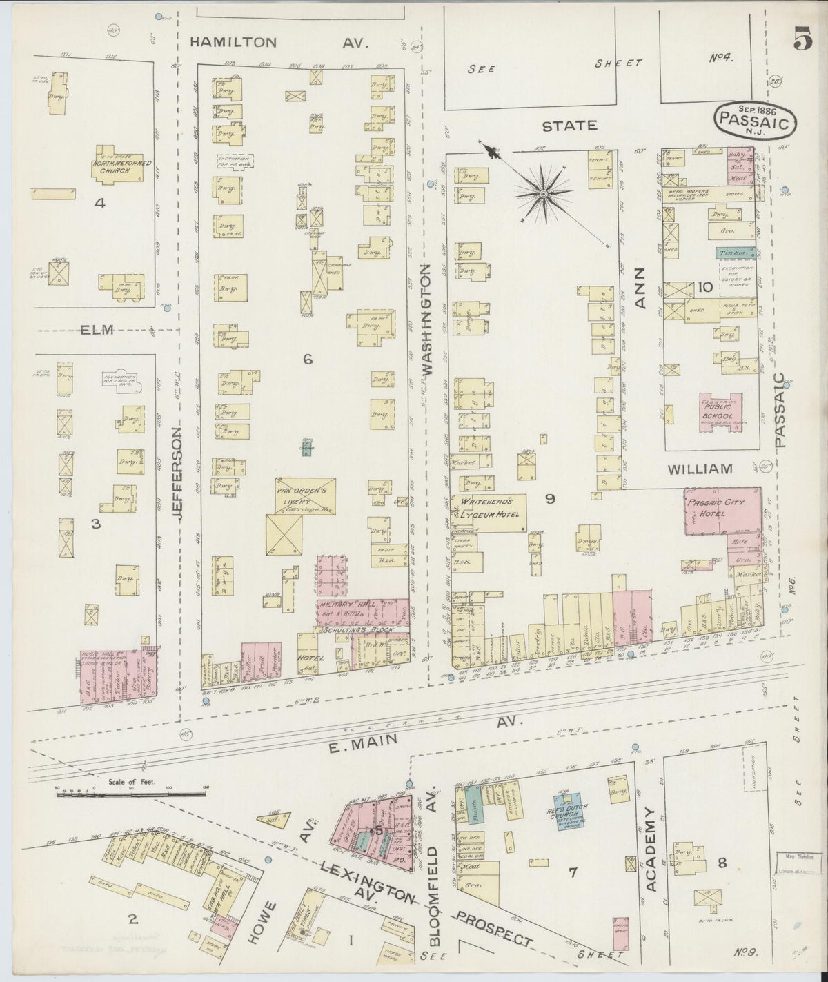 Sanborn Fire Insurance Map from Passaic, Passaic County, New Jersey (1886), Sheet #0004 - Complete Map Set gallery image, historic Sanborn map, vintage wall art, New Jersey New Jersey