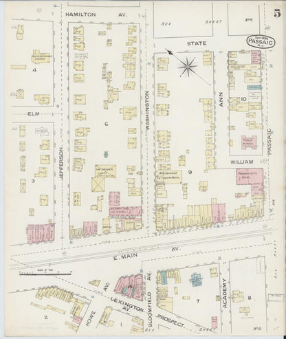 Sanborn Fire Insurance Map from Passaic, Passaic County, New Jersey (1886), Sheet #0004 - Complete Map Set gallery image, historic Sanborn map, vintage wall art, New Jersey New Jersey