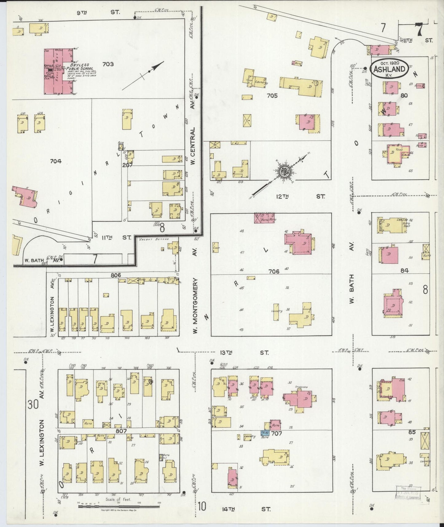 Sanborn Fire Insurance Map from Ashland, Boyd County, Kentucky (1920), Sheet #0007 - Historic Sanborn Fire Insurance Map Print, vintage old map wall art, antique decor, genealogy gift, Kentucky Kentucky map