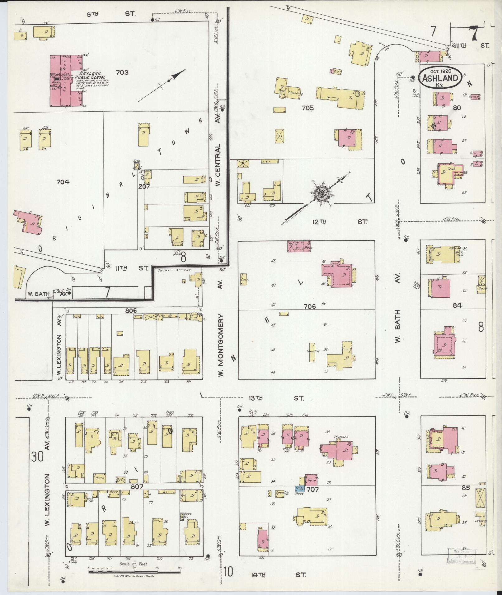 Sanborn Fire Insurance Map from Ashland, Boyd County, Kentucky (1920), Sheet #0007 - Historic Sanborn Fire Insurance Map Print, vintage old map wall art, antique decor, genealogy gift, Kentucky Kentucky map