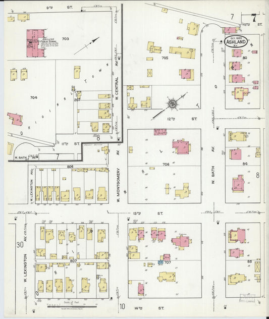 Sanborn Fire Insurance Map from Ashland, Boyd County, Kentucky (1920), Sheet #0007 - Historic Sanborn Fire Insurance Map Print, vintage old map wall art, antique decor, genealogy gift, Kentucky Kentucky map