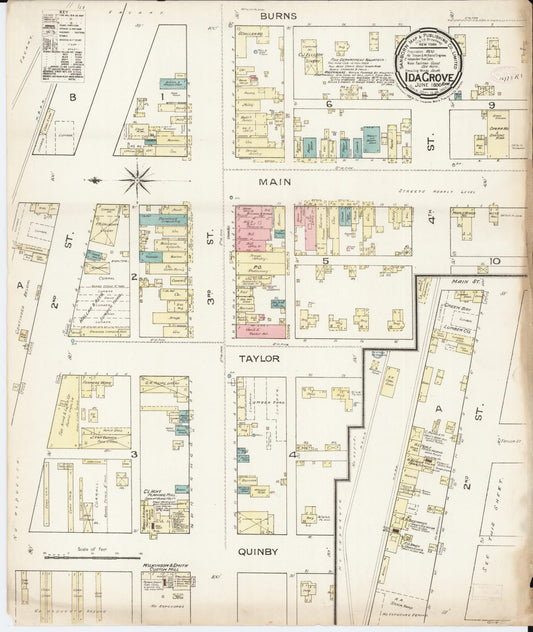 Sanborn Fire Insurance Map from Ida Grove, Ida County, Iowa (1886), Sheet #0001 - Historic Sanborn Fire Insurance Map Print, vintage old map wall art