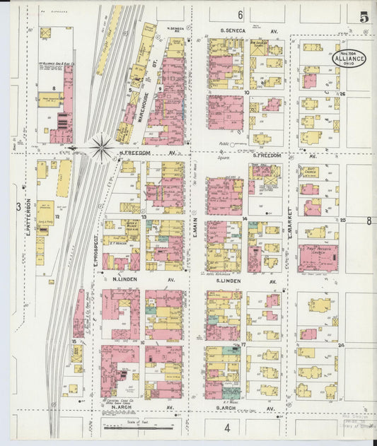 Sanborn Fire Insurance Map from Alliance, Stark County, Ohio (1904), Sheet #0005 - Historic Sanborn Fire Insurance Map Print, vintage old map wall art, antique decor, genealogy gift, Ohio Ohio map
