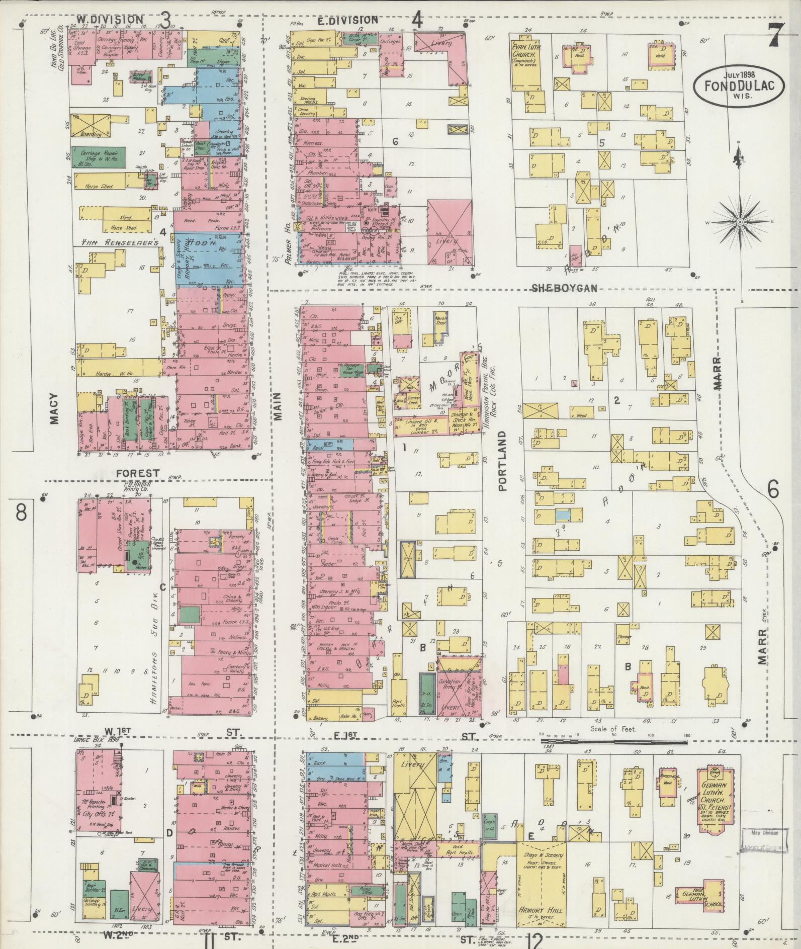 Sanborn Fire Insurance Map from Fond du Lac, Fond du Lac County, Wisconsin (1898), Sheet #0007 - Complete Map Set gallery image, historic Sanborn map, vintage wall art, Wisconsin Wisconsin