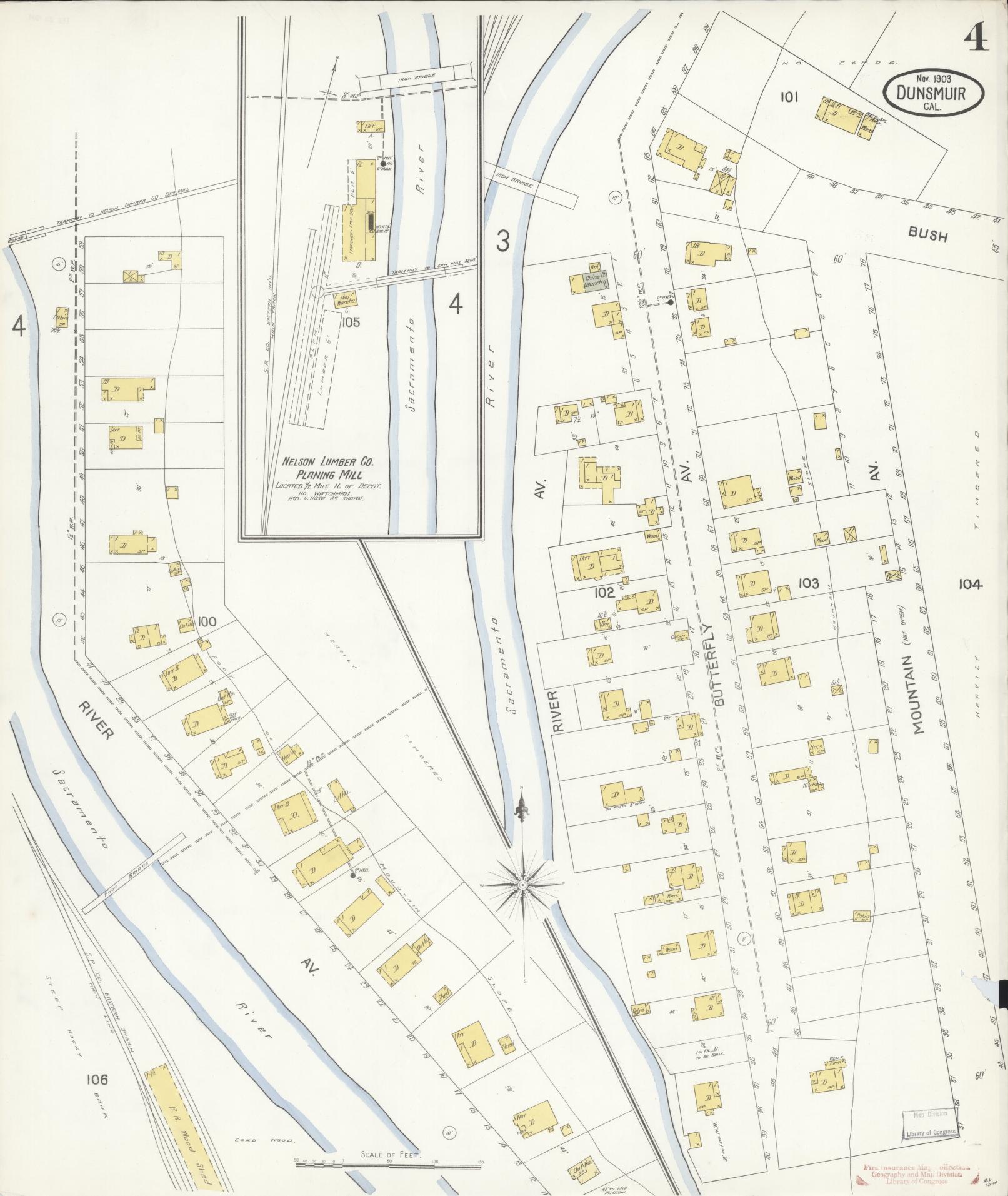 Sanborn Fire Insurance Map from Dunsmuir, Siskiyou County, California (1903), Sheet #0004 - Complete Map Set gallery image, historic Sanborn map, vintage wall art, California California