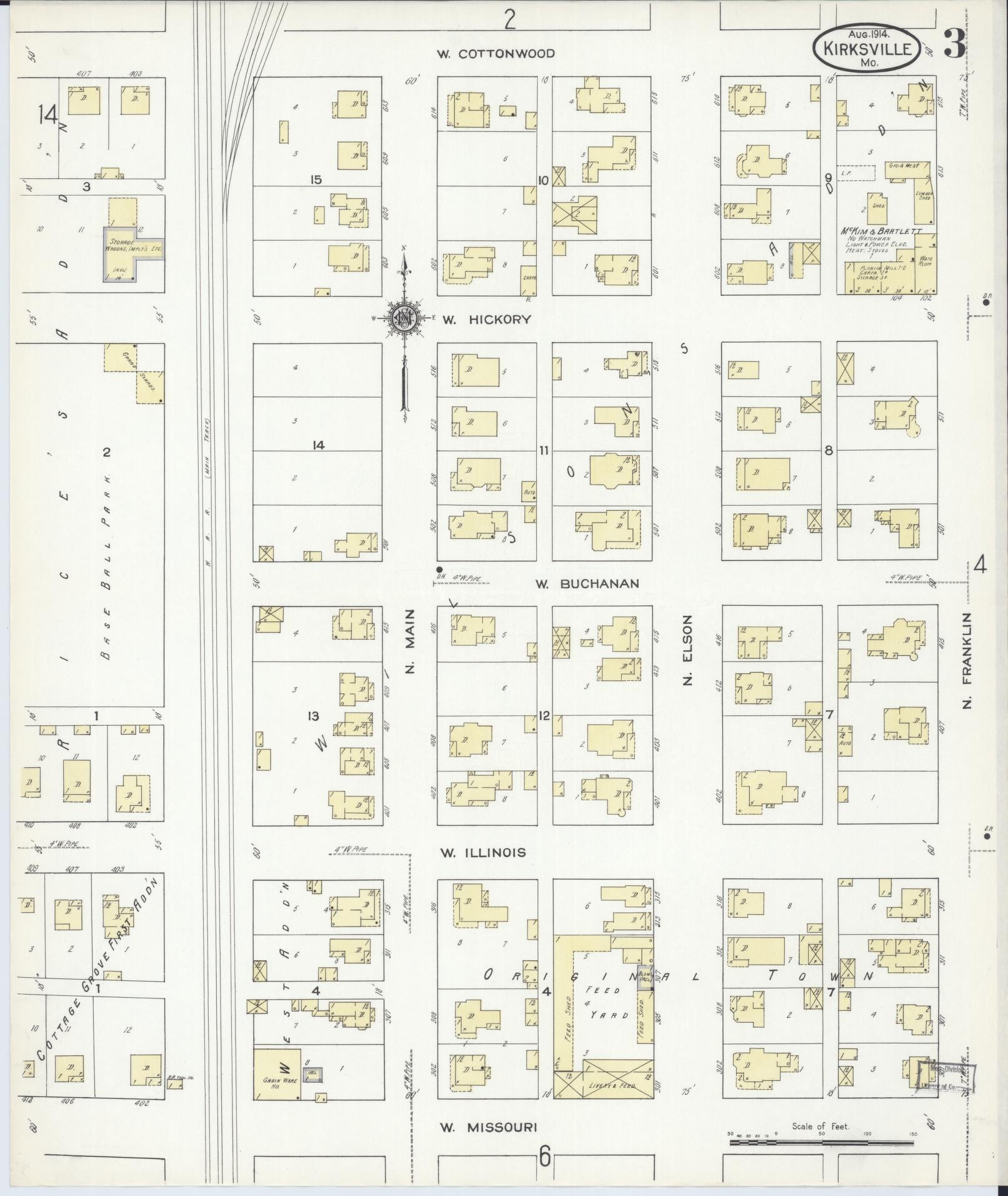 Sanborn Fire Insurance Map from Kirksville, Adair County, Missouri (1914), Sheet #0003 - Complete Map Set gallery image, historic Sanborn map, vintage wall art, Missouri Missouri