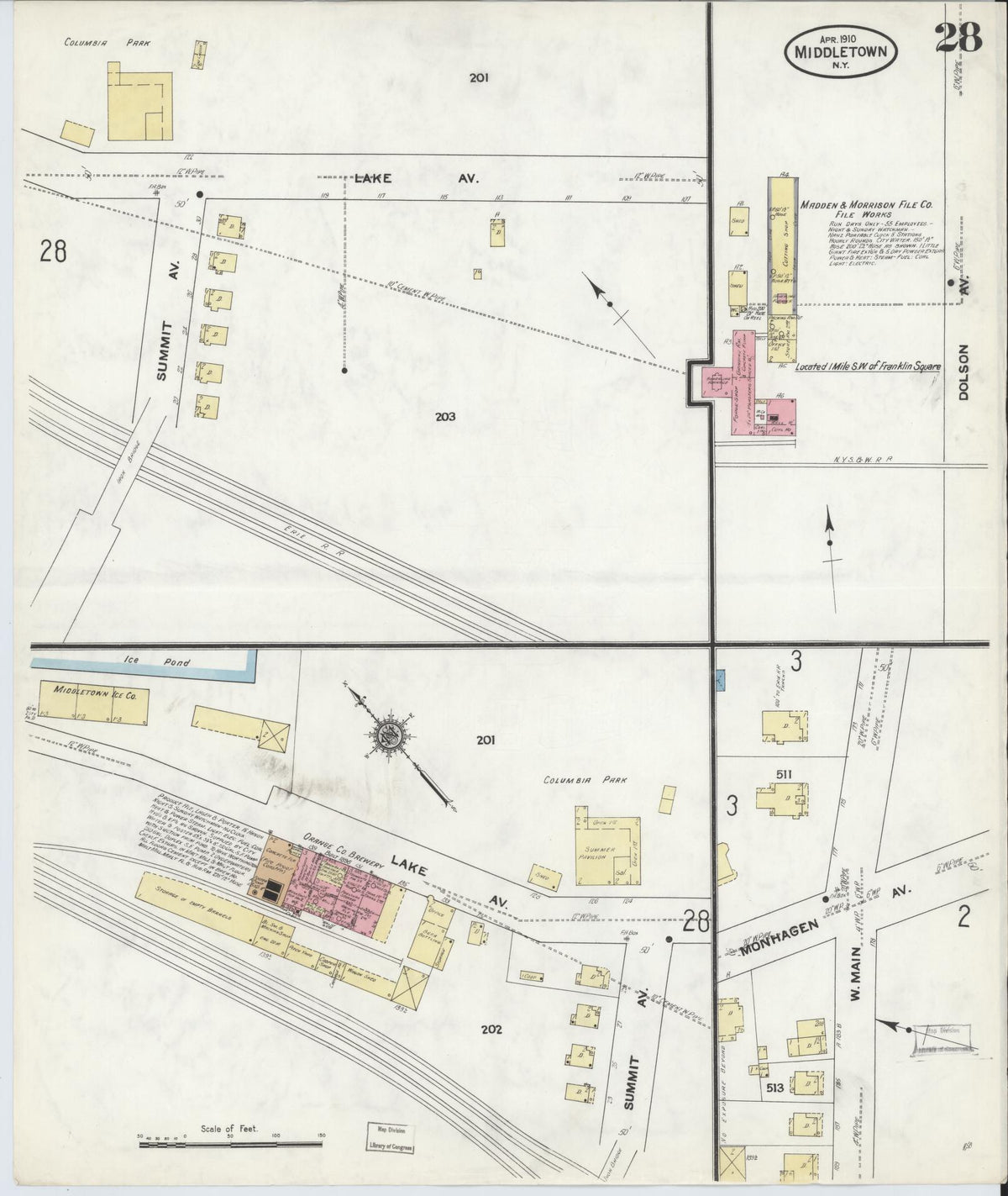 Sanborn Fire Insurance Map from Middletown, Orange County, New York (1910), Sheet #0028 - Complete Map Set gallery image, historic Sanborn map, vintage wall art, New York New York