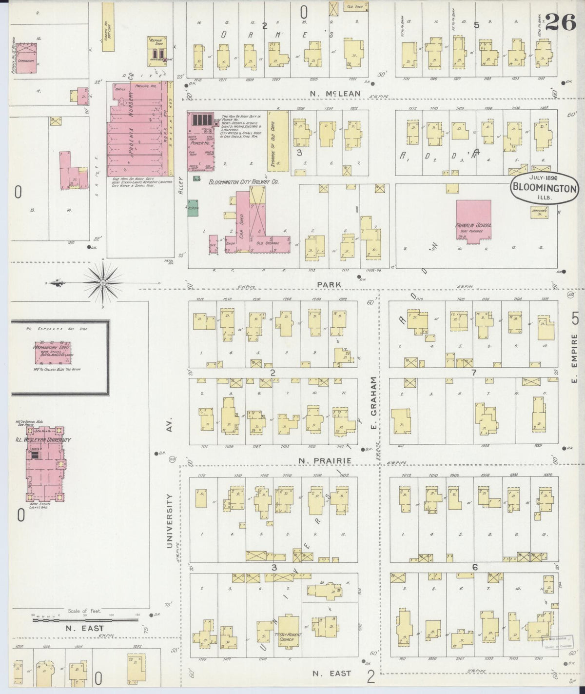 Sanborn Fire Insurance Map from Bloomington, McLean County, Illinois (1896), Sheet #0026 - Complete Map Set gallery image, historic Sanborn map, vintage wall art, Illinois Illinois
