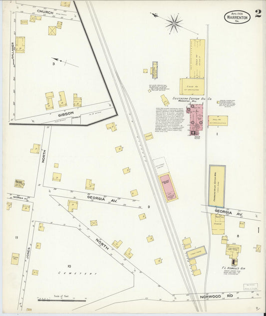 Sanborn Fire Insurance Map from Warrenton, Warren County, Georgia (1909), Sheet #0002 - Historic Sanborn Fire Insurance Map Print, vintage old map wall art, antique decor, genealogy gift, Georgia Georgia map