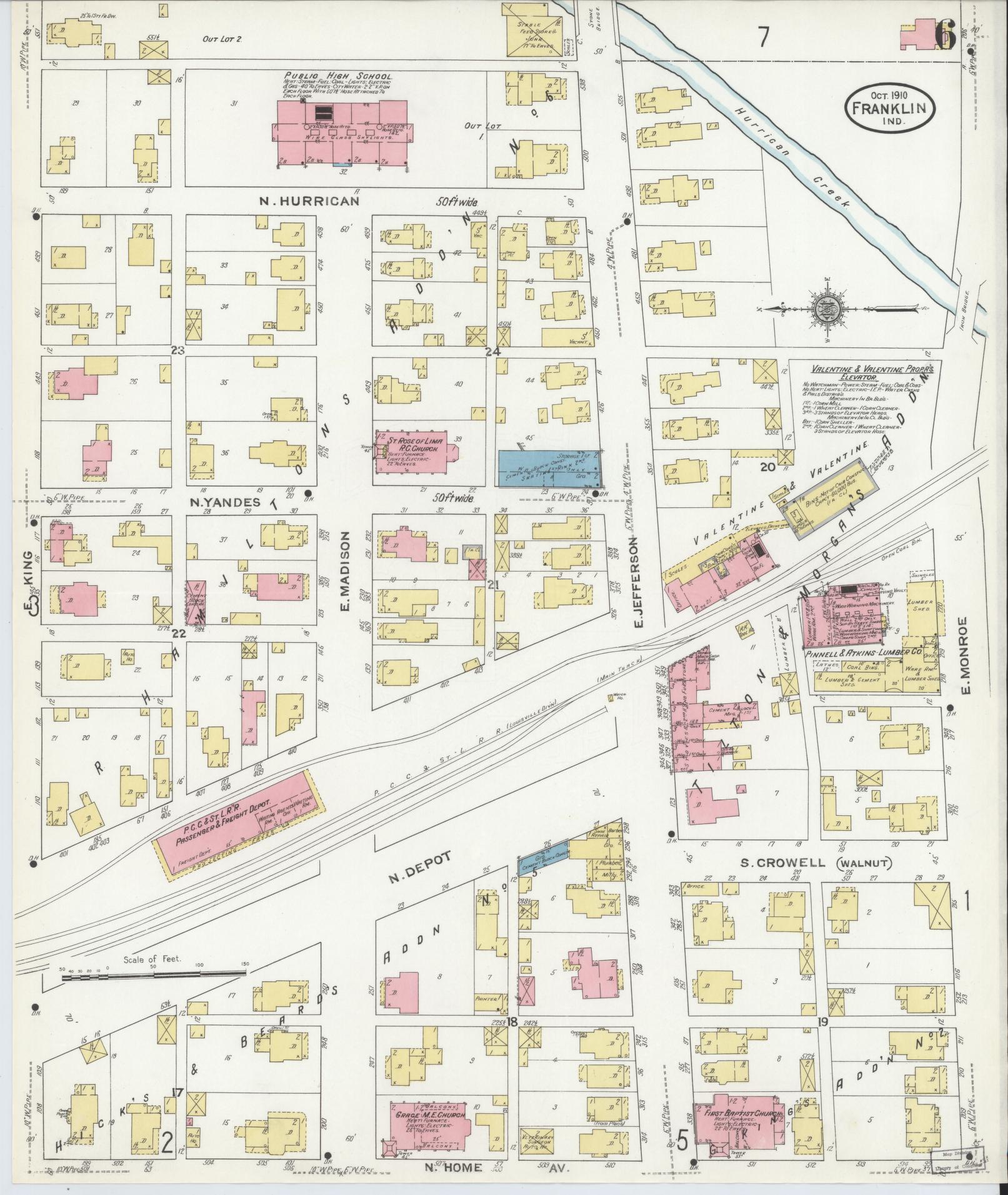 Sanborn Fire Insurance Map from Franklin, Johnson County, Indiana (1910), Sheet #0006 - Historic Sanborn Fire Insurance Map Print, vintage old map wall art, antique decor, genealogy gift, Indiana Indiana map