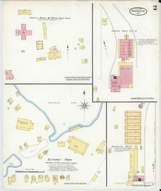 Sanborn Fire Insurance Map from Brooklyn, Morgan County, Indiana (1908), Sheet #0002 - Historic Sanborn Fire Insurance Map Print, vintage old map wall art, antique decor, genealogy gift, Indiana Indiana map