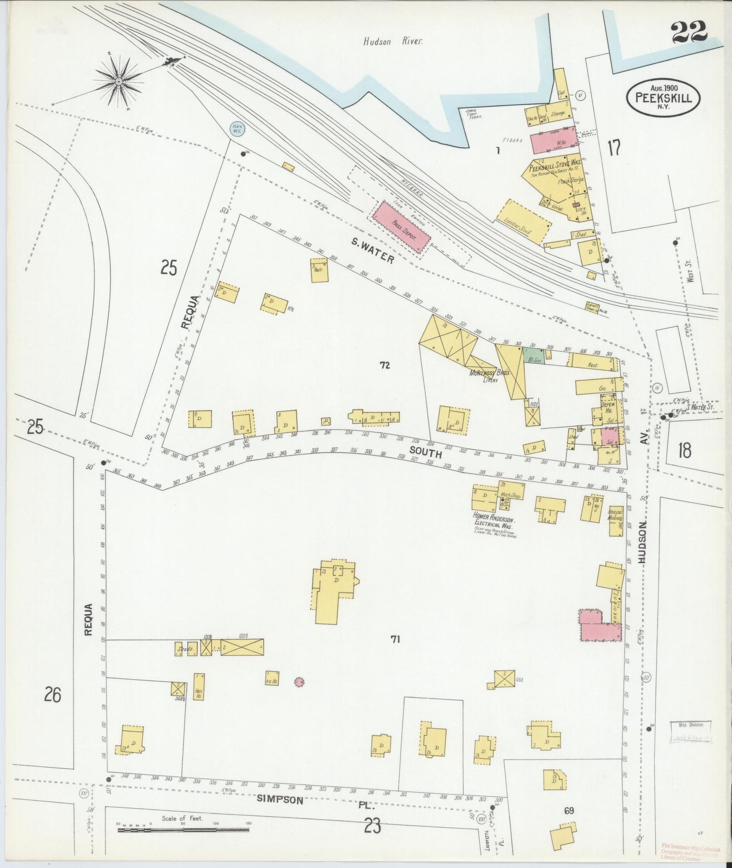 Sanborn Fire Insurance Map from Peekskill, Westchester County, New York (1900), Sheet #0022 - Complete Map Set gallery image, historic Sanborn map, vintage wall art, New York New York