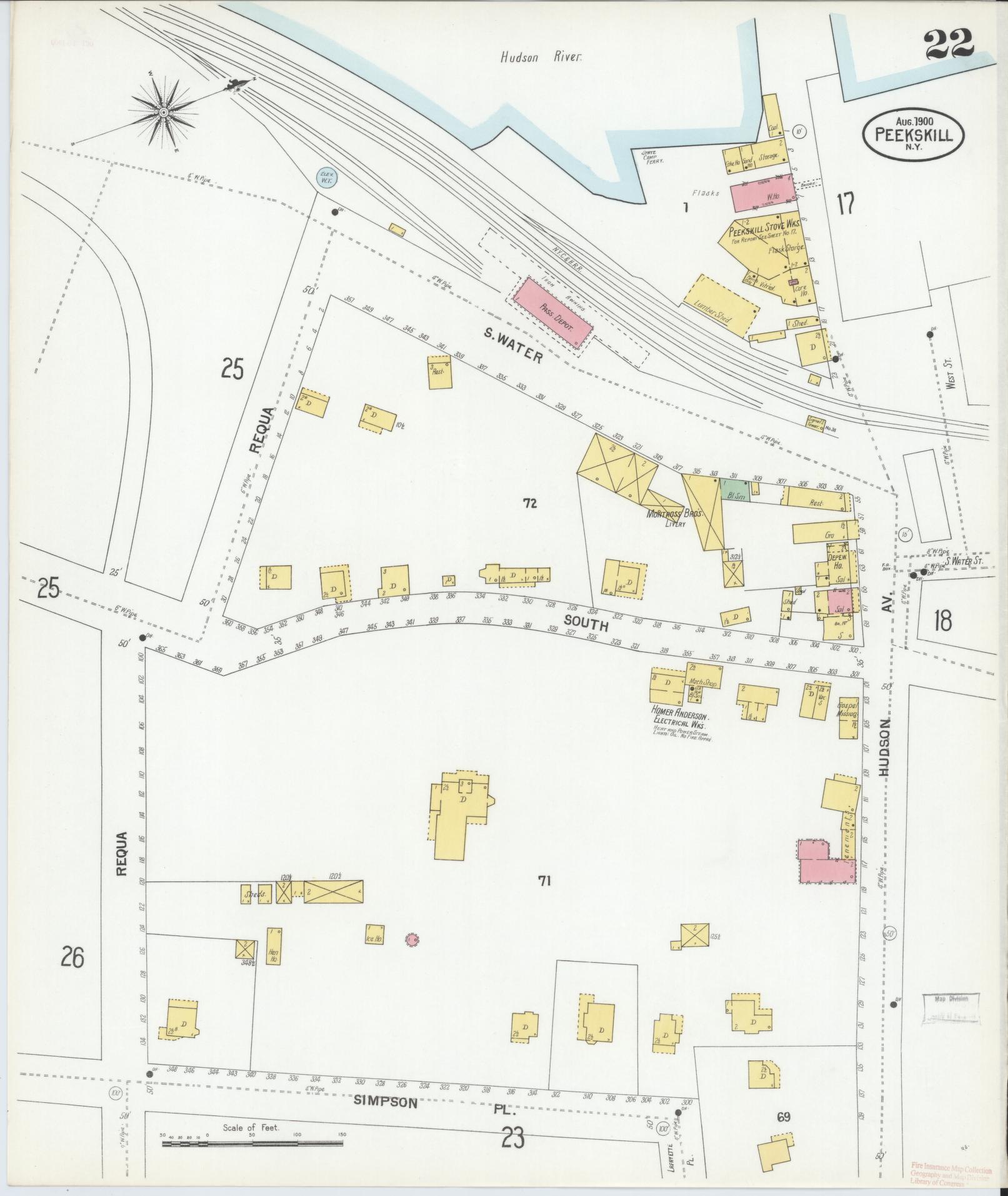 Sanborn Fire Insurance Map from Peekskill, Westchester County, New York (1900), Sheet #0022 - Complete Map Set gallery image, historic Sanborn map, vintage wall art, New York New York