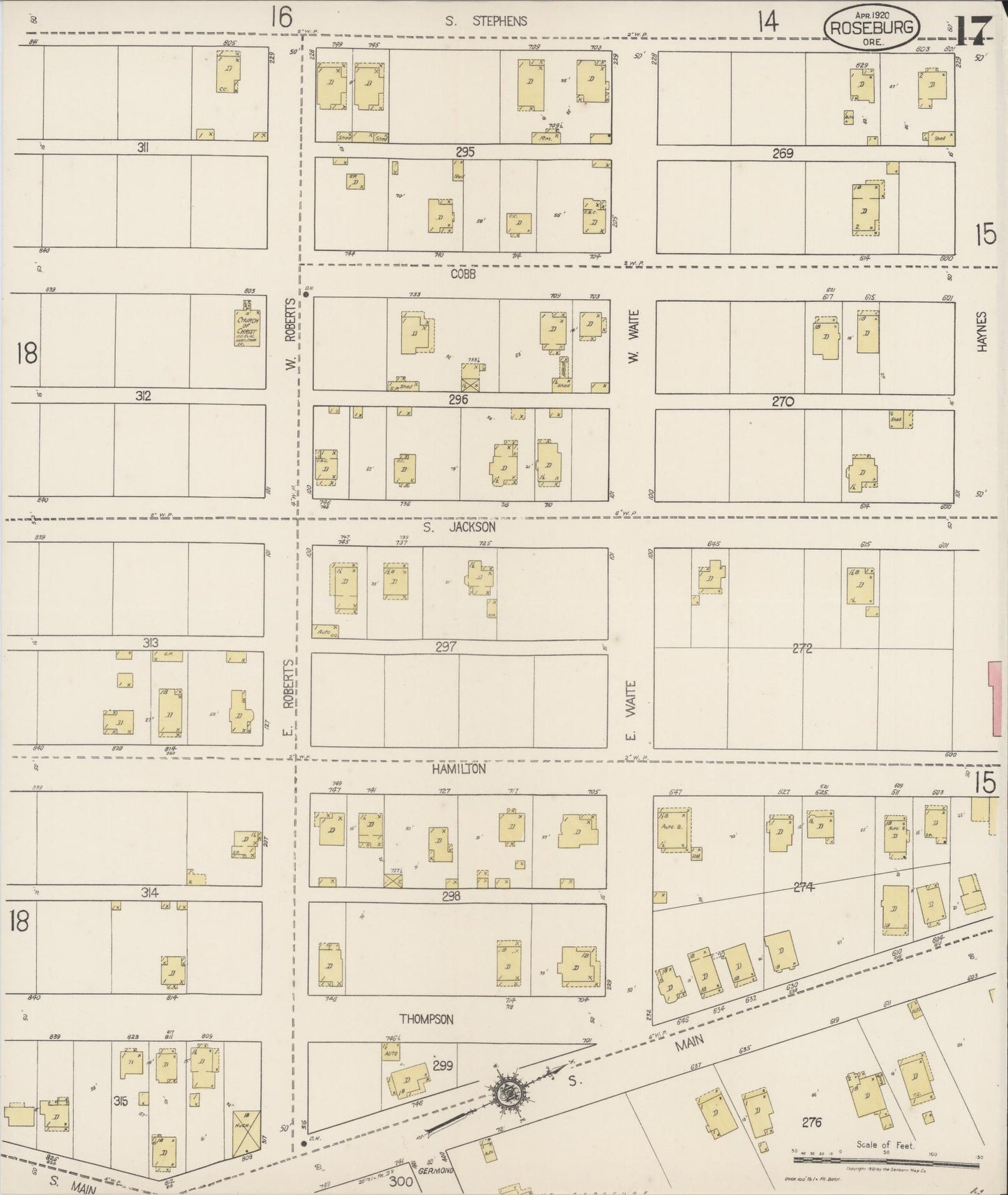 Sanborn Fire Insurance Map from Roseburg, Douglas County, Oregon (1920), Sheet #0017 - Historic Sanborn Fire Insurance Map Print, vintage old map wall art, antique decor, genealogy gift, Oregon Oregon map