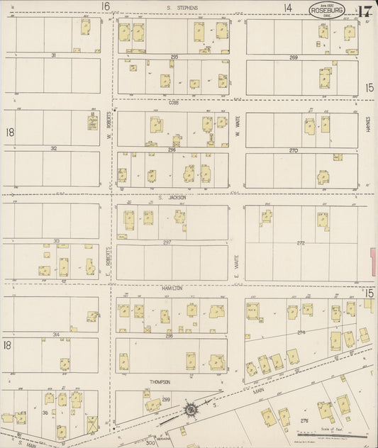 Sanborn Fire Insurance Map from Roseburg, Douglas County, Oregon (1920), Sheet #0017 - Historic Sanborn Fire Insurance Map Print, vintage old map wall art, antique decor, genealogy gift, Oregon Oregon map
