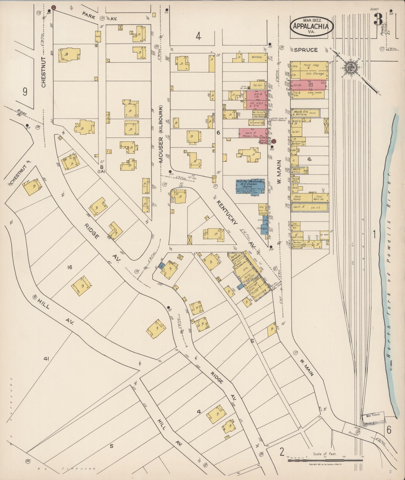 Sanborn Fire Insurance Map from Appalachia, Wise County, Virginia (1922), Sheet #0003 - Complete Map Set gallery image, historic Sanborn map, vintage wall art, Virginia Virginia