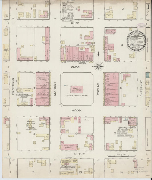 Sanborn Fire Insurance Map from Paris, Henry County, Tennessee (1886), Sheet #0001 - Historic Sanborn Fire Insurance Map Print, vintage old map wall art, antique decor, genealogy gift, Tennessee Tennessee map
