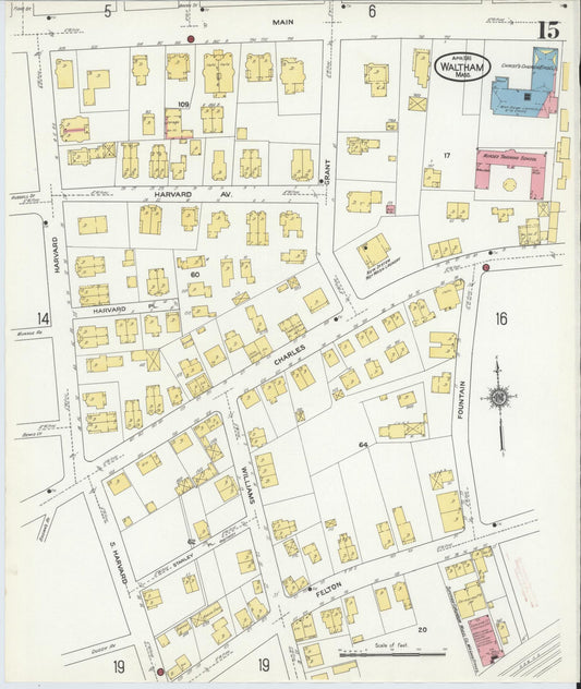Sanborn Fire Insurance Map from Waltham, Middlesex County, Massachusetts (1911), Sheet #0015 - Historic Sanborn Fire Insurance Map Print, vintage old map wall art, antique decor, genealogy gift, Massachusetts Massachusetts map