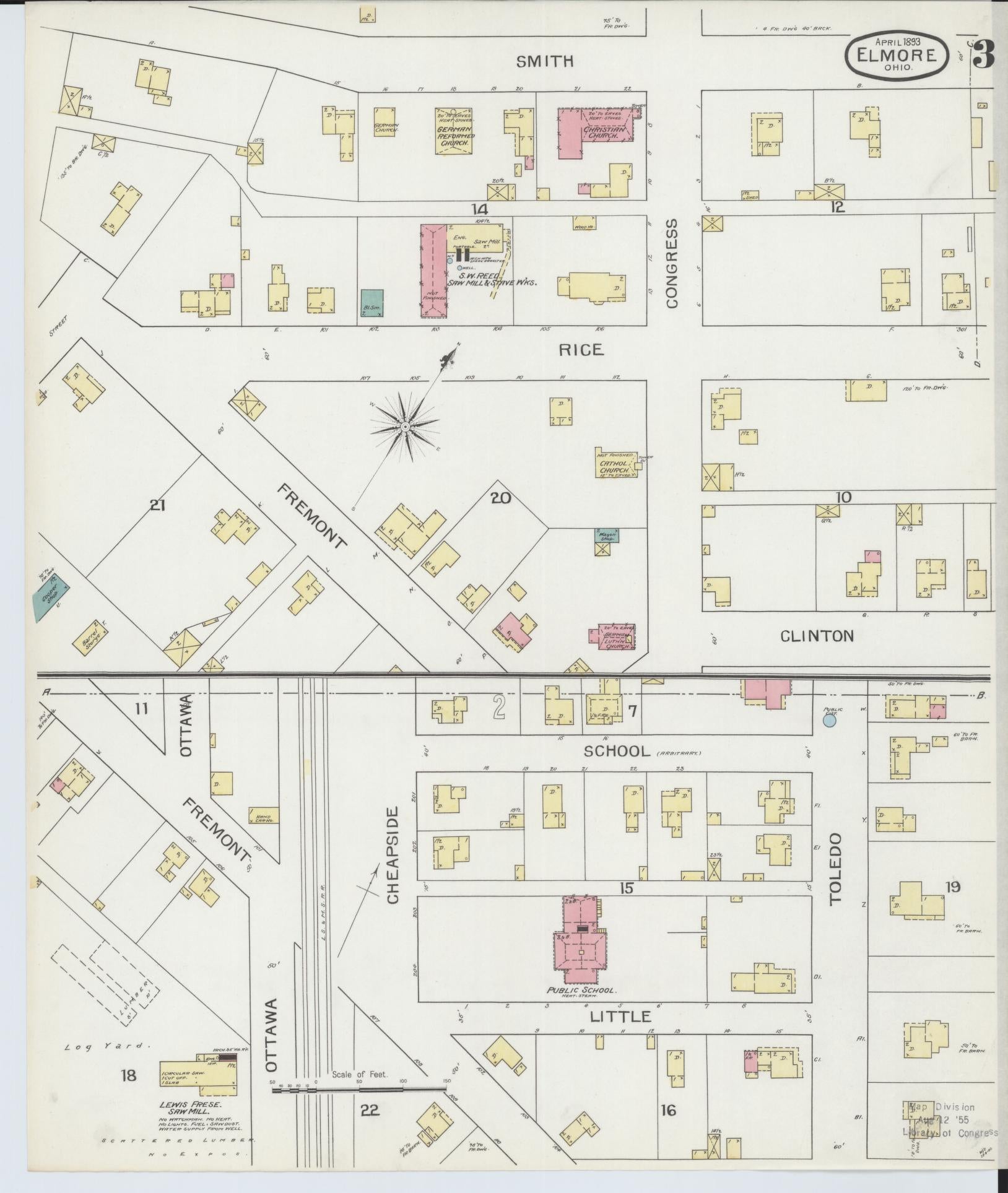 Sanborn Fire Insurance Map from Elmore, Ottawa County, Ohio (1893), Sheet #0003 - Historic Sanborn Fire Insurance Map Print, vintage old map wall art, antique decor, genealogy gift, Ohio Ohio map