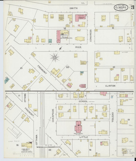 Sanborn Fire Insurance Map from Elmore, Ottawa County, Ohio (1893), Sheet #0003 - Historic Sanborn Fire Insurance Map Print, vintage old map wall art, antique decor, genealogy gift, Ohio Ohio map