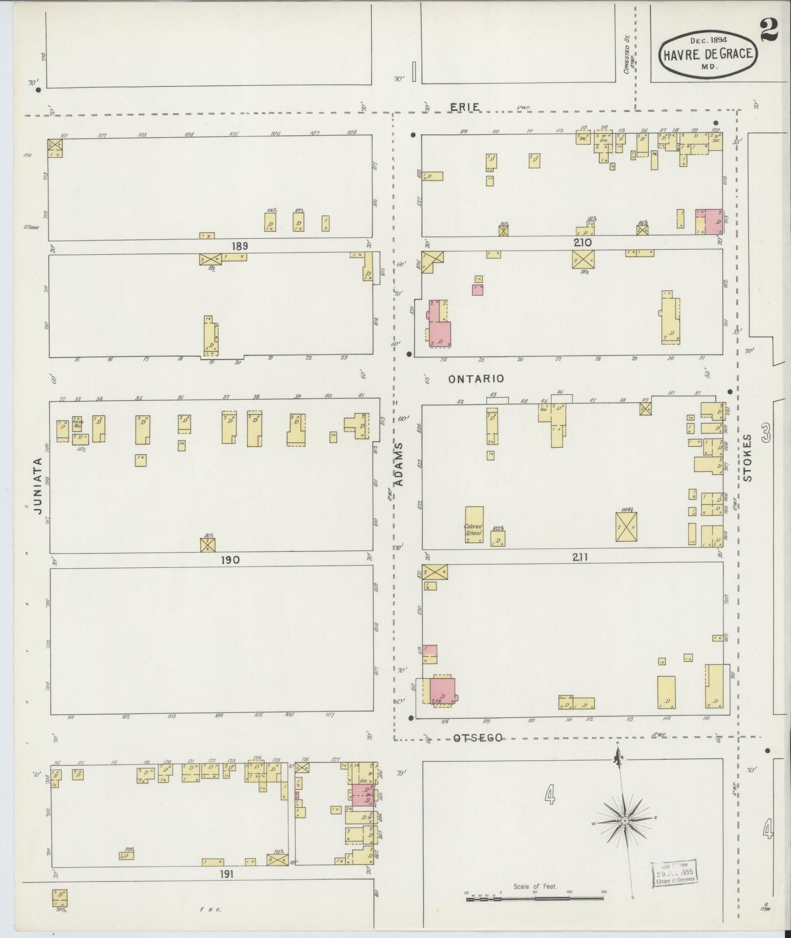 Sanborn Fire Insurance Map from Havre De Grace, Harford County, Maryland (1894), Sheet #0002 - Historic Sanborn Fire Insurance Map Print, vintage old map wall art